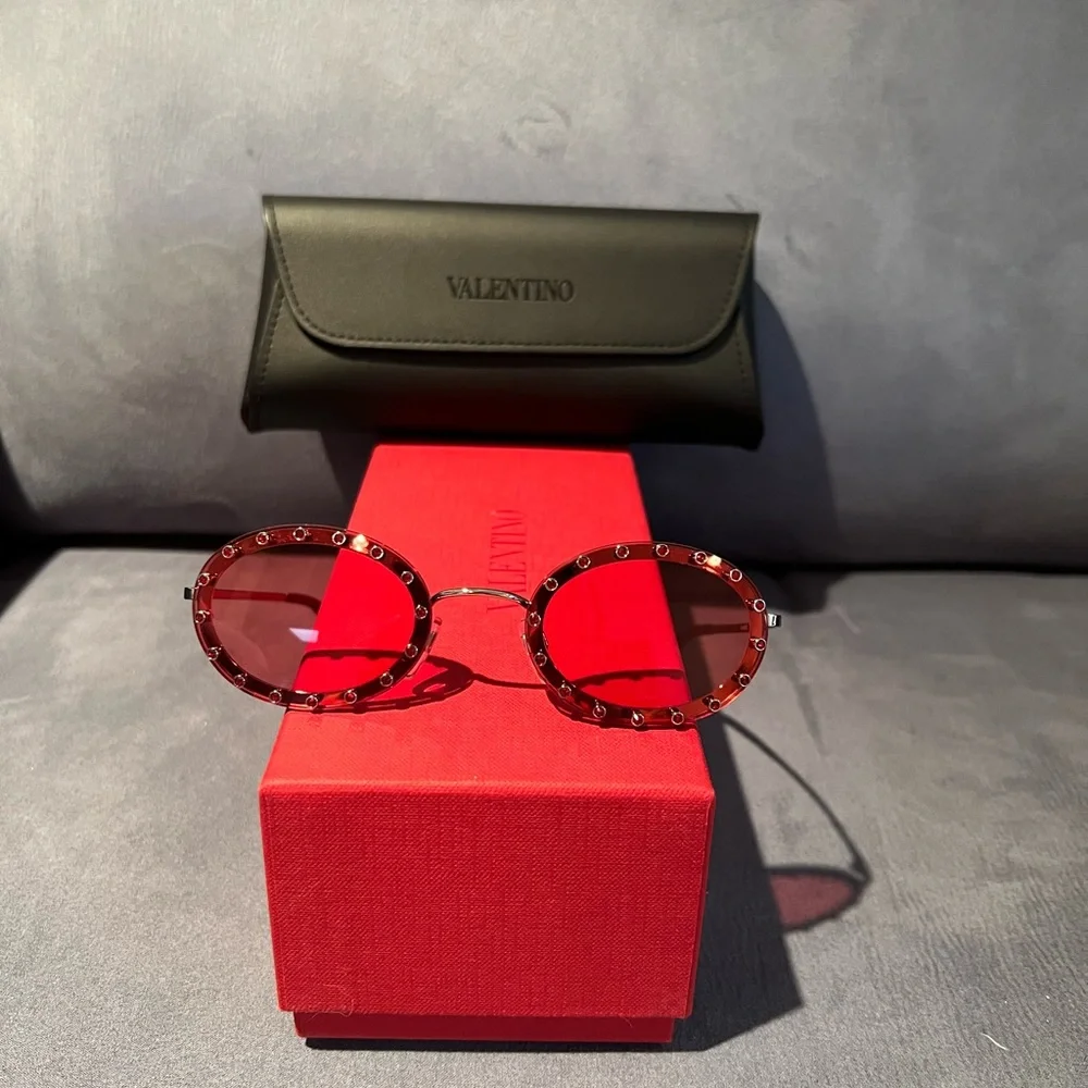 Valentino Red Oval Studded Sunglasses